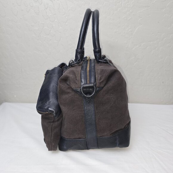 L.A.M.B Gwen Steffani Gray Canvas & Black Leather Crossbody Pocket Satchel - Picture 5 of 13